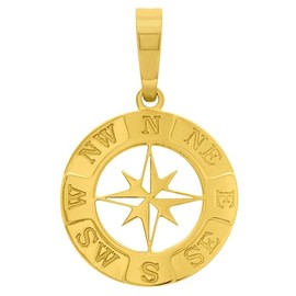 Jewelry America 14k Yellow Gold Round 8-Point Star Compass Charm Pendant, Yellow Gold, No Gemstone
