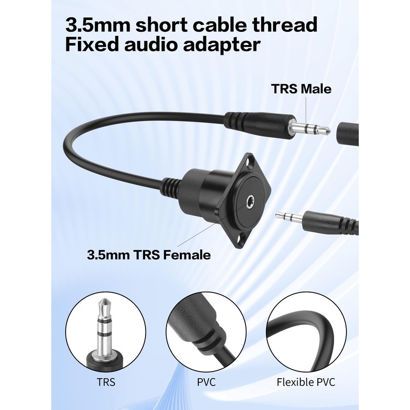 YACSEJAO D-Type 3.5mm TRS Panel Mount Cable, 18CM (M-F)