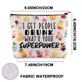 JNIAP Bartender Makeup Bag Cocktail Lover Gifts Bartender Mixologists Gifts I Get People Drunk What's Your Superpower Cocktail Cosmetic Bag, I Get People Drunk, Fit
