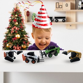 Gemini&Genius Construction Truck 3 in 1 Skid Steer Loader with Metal Forklift and Grab Shovel Construction Vehicle 1/50 Scale Alloy Wheeled Loader Toys for Kids (Track White)