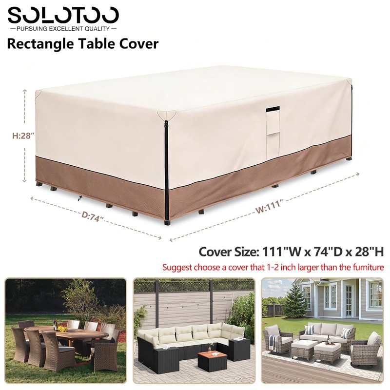 Rectangle Outdoor Table Cover Waterproof, 111" W x 74" D