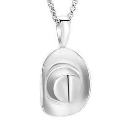 SS9721 Cowboy Hat Stainless Steel Cremation Urn Pendant Necklace Memorial Ash Urn Jewelry+20 Inch Chain+Fill Kit (Silver)