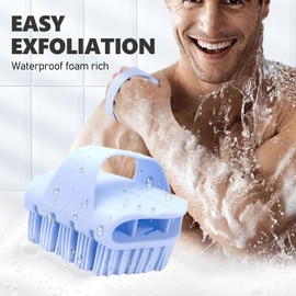 Silicone Body Scrubber with Handle - Exfoliating Shower Brush for Men & Women, Travel-Friendly & Quick-Dry, Soft Silicone Loofah Alternative for All Skin Types (Blue)