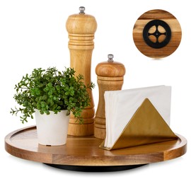 Hanobe Wood Tray Lazy Susan: Round Acacia Wooden Turntable Decorative Coffee Table Trays for Kitchen Counter Centerpiece Organizer Decor for Cabinet