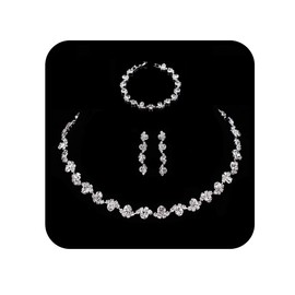Ushiny Wedding Jewellery Sets Silver Bridal Rhinestone Necklace Earrings Bracelets Sets Zirconia Jewellery Set Bridesmaids Jewellery Set for Women and Girls, Silver Gemstone Alloy Steel, Rhinestone,