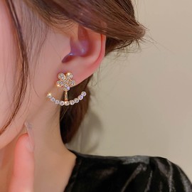 Sttiafay Vintage Crystal Flower Ear Jacket Earrings Rhinestone Ear Climber Earrings Crystal Front Back Earrings Rhinestone Drop Earrings Cz Flower Stud Earrings Jewelry for Women