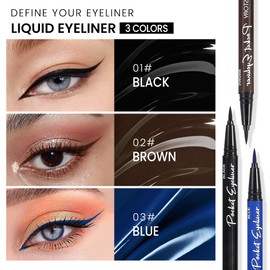AMY'S DIARY 3 Pcs Waterproof Black&Brown&Blue Liquid Eyeliner Pen Set Professional Makeup Liquid Eye Liner Pencil Long Lasting and Smudge Proof Eye Makeup for Women (black+brown+blue)