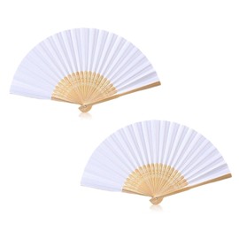 2 handheld folding hand fans, wedding paper fans, classic paper fans, DIY paper fans, suitable for church wedding gifts, wall decorations, party gifts, DIY walls, performances, dances (white)