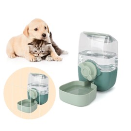 Automatic Replenish Pet Waterer, 1L Capacity Auto Siphon Gravity Cage Hanging Water Dispenser Set for Dog and Cat Small Animals, Removable Pet Water Bottle Water Container (Waterer, Green1)