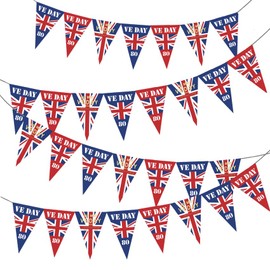 VE Day 80th Anniversary Flag Bunting Banner,VE Day 80 Years Bunting Flag with 30pcs Triangular Flag,80 Years Victory In Europe RAF 1945 UK WW2 WWII Victory Celebration Memorabilia Flag