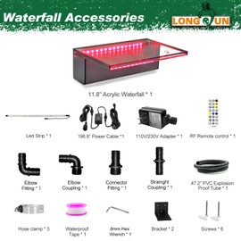 LONGRUN Waterfall Spillway APP Control Multi-Color LED Light Outdoor Pool Fountain, Acrylic Water Spillway Koi Pond Waterfalls Fountains Kit for Garden Patio Swimming Pool Decoration-11.8"