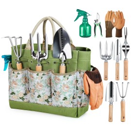 Grenebo Stainless Steel Garden Tool Set with Tote Bag 8 Piece Sturdy and Ergonomic