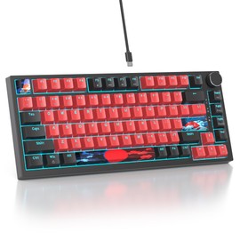 Mosptnspg 75% TKL Wired Mechanical Keyboard,RGB Backlit Gasket Mount 82 Key Hot Swappable Custom Linear Red Switch Gaming Keyboard with Volume Knob & PBT Keycaps (82 Black Red)