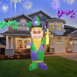 [2025 New] 5FT Huge Clown Inflatable, Mardi Gras Inflatable Decoration Decorations, Build-in LED Lights,Mardi Gras Blow up Outdoor Yard Decorations for Party, Indoor Home Celebration Garden Lawn