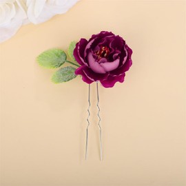 Anglacesmede Bridal Flower Hair Pins Burgundy Flower Green Leaf Hair Piece Boho Wedding Bridesmaid Hair Accessories