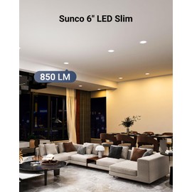 Sunco 6 Pack 6 Inch Ultra Thin LED Recessed Ceiling Lights, Slim Canless with Junction Box, 850 LM, 3500K/4500K/6000K Selectable CCT, Dimmable, 14W=100W, Wafer Thin, 50000 Lifetime Hours ETL.