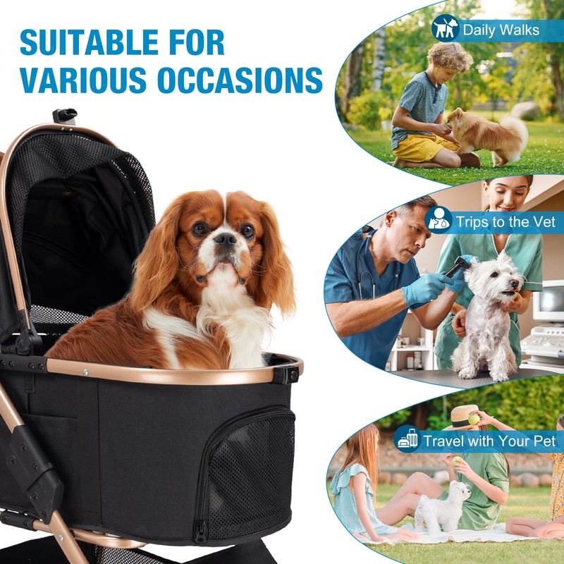 LPOTIUS Pet Stroller for Small/Medium Dogs & Cats, No-Zip Foldable