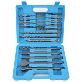 SDS Drill Bits Set-17pcs Rotary Hammer Drill Bits and Chisel Set for Impact Rotary Hammer Drill Attachments,SDS Plus Carbide-Tipped Concrete Masonry Drill Bits and Chisels for Stone, Brick, Cement
