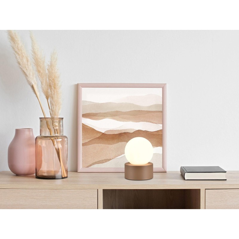 lightling Cordula Table Lamp with Coffee Metal Base White Glass