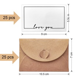 25 Sheets Small Envelopes with 25 Sheets of Blank Paper Cards, 10.6 x 7.6 cm Envelope with Cards Kraft Paper Envelopes for Birthday Party Invitation Thank You Cards (Love You)