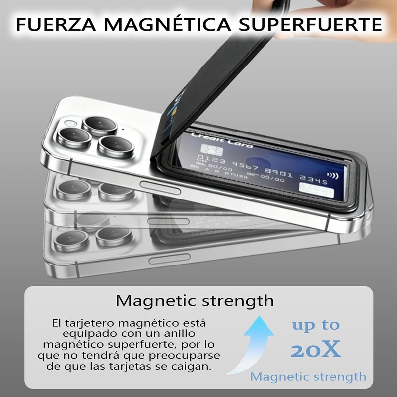 Cartera Magnética, Porta tarjetas magnético ajustable, Billetera magnética de piel