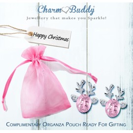 Reindeer Faceted Crystal Christmas Stud Earrings with Gift Box Womens Girls Jewellery (3.a Silver Faux Pearl)