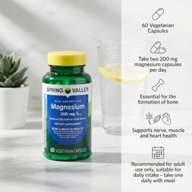 Magnesium 200mg – 60 Vegetarian Capsules, Daily Magnesium Supplement for Men and Women, Magnesio, Magnesium Carbonate Capsules, Supports Bone and Muscle Function (Pack of 2)