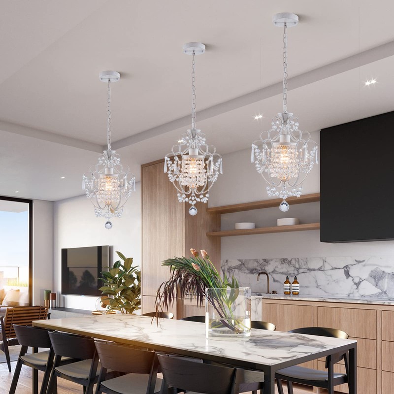 FLSFU Modern Mini Chandelier,White Retro Crystal Light Fixtures Ceiling Mount