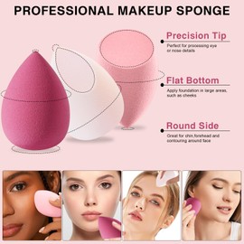 DUAIU 8 Pack Makeup Sponge Set, 4 Color Beauty Blenders Make up Sponges for Liquid, Cream and Powder, Latex Free Foundation Sponge with 1 Sponge Holder Case