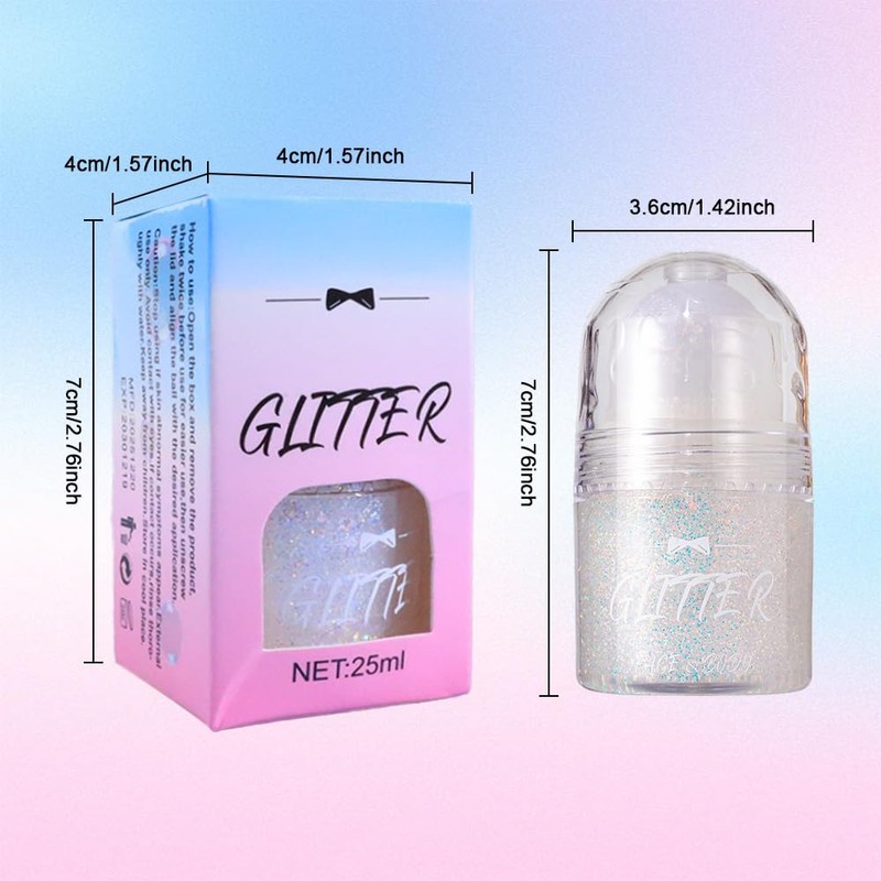 SUAKE Roll-On Glitter Gel for Face, Body & Hair, Holographic