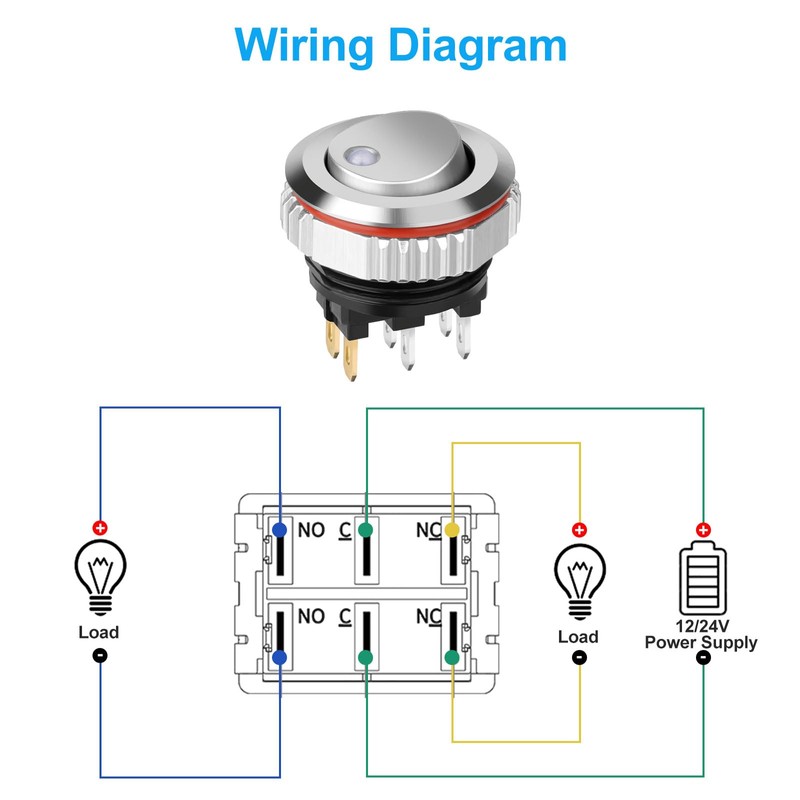 Linkstyle 16mm Round Rocker Switch, 7A 6Pin ON/OFF Lighted Toggle