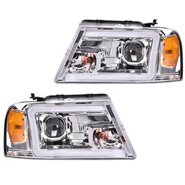 ANDPLAY LED DRL Headlights,Compatible with 2006-2008 Lincoln Mark Lt/ 2004-2008 Ford F150(NOT Compatible with 2004 F150 Heritage/Flareside Beds Models),Clear lens Chrome Housing Amber Reflector