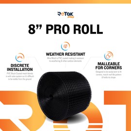 Rotak Critter Guard PRO - 8in x 100ft Solar Panel Bird Prevention Roll Kit with 100 Fastener Clips - Heavy Duty Galvanized Black PVC Coated ½ inch Wire Roll Mesh (8" PRO + 100 Clips)