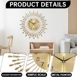 Gilacco Wall Clock,20inch Decorative Wall Clocks Silent Quality Quartz Battery Operated,Large Wall Clock for Living Room,Kitchen,Home,Bathroom,Bedroom Wall Decor,Golden