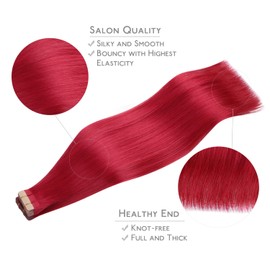 WENNALIFE Tape in Hair Extensions Human Hair 20pcs 50g 20 Inch Red Real Human Hair Extensions for Women Hair Extensions Tape for Women Rallonge Cheveux Humain Naturel