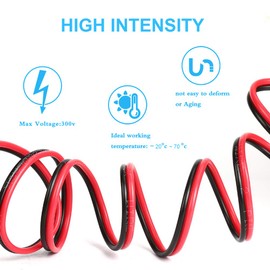 TYUMEN 50FT 14/2 Gauge Red Black Cable Hookup Electrical Wire LED Strips Extension Wire 12V/24V DC Cable, 14AWG Flexible Wire Extension Cord for LED Ribbon Lamp Tape Lighting