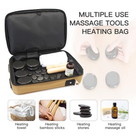 Goodtar Portable Massage Stone Warmer Set, 20 Pcs Basalt Hot Stones with Heater Kit, Electric Hot Stones Warmer Massager for Professional/Home Spa, Digital Controller Heating Travel Bag (Brown)