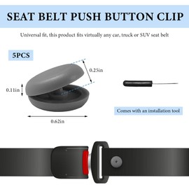 ZNDAW 5 Sets Seatbelt Stopper Kit, Snap-on Seat Belt Buckle Clip Stop with Wooden Handle Awl, Universal Safety Belt Button Clip Prevents Buckle from Sliding Down, Car Accessories (Gray, Matte)