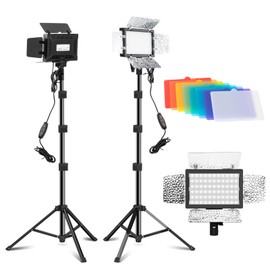 Jiang&Rong 2 Pack LED Video Lighting Kits Photography Recording Studio Light Camera Photo Light Adjustable 5600k USB Studio Light with Barndoor -9 Color for Games Streaming YouTube Tiktok Film
