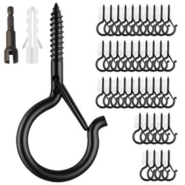 40 Pack Black Q Hooks for Hanging With Install Tool - Ceiling Hooks, Plant Hangers Outdoor, Safety Buckle, Weatherproof Clips, Screw Eye S, Heavy Duty Hooks for Outdoor String Lights Christmas Hanger