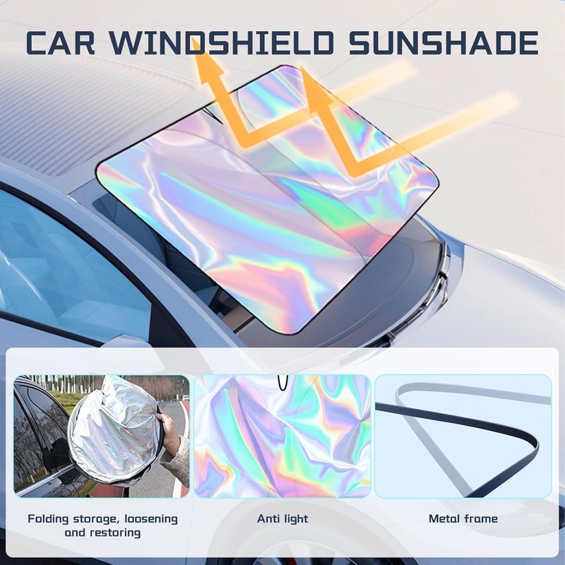 Car Windscreen Sun Shade, 145x80cm Reflective & Foldable Windshield Sun