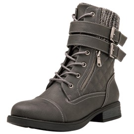 GLOBALWIN Women's Combat Boots Grey Lace Up Boots For Women Ankle Booties Low Heel Size 9M