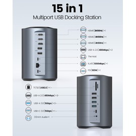 ORICO USB-C Triple Monitor Docking Station with 3 HDMI Ports, 15-in-1 USB C Laptop Dock for MacBook Pro M1/M2/Windows, 7 USB Ports, Ethernet,100W PD, SD/TF Card Reader, 3.5mm Audio (Grey)