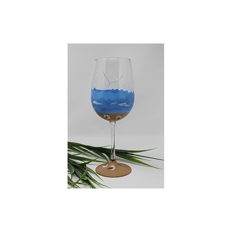 Hand Painted Wine Glasses - Beach and Sand (Set of