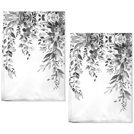 AMM Gray Eucalyptus Kitchen Towels Set of 2 Spring Decorative Dish Hand Towels for Kitchen 16x27 Inch Black and White Botanical Leaves Floral Plant Dish Cloths Absorbent Soft Microfiber