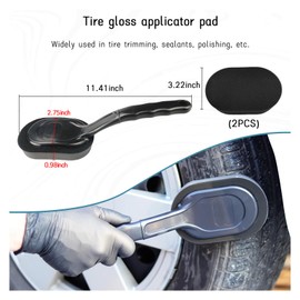 Sylvil Tire Shine Applicator Brush, High-Density Sponge Tire Dressing Applicator Pad with Long Handle, Multipurpose Curved Auto Tire Detailing Tool, Vehicle Cleaning Waxing Accessory