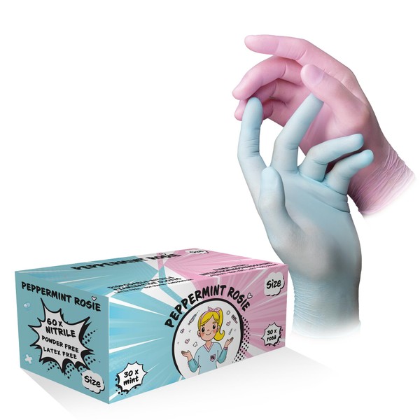 AMPRI Nitrile Gloves, Mint, Pink, Assorted Colours, 60 Pieces/Box, Size