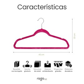 Raganet, Set de 50 Ganchos Metalicos Cubiertos con Terciopelo, Perchas de Alta Calidad, Gancho con Rotacion 360°, Ganchos Antideslizantes y Resistente