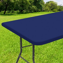 Smiry Rectangle Tablecloth, Elastic Fitted Flannel Backed Vinyl Tablecloths for 4ft Folding Tables, Waterproof Wipeable Table Covers for Indoor, Outdoor, Picnic and Camping (Navy, 30"x48")