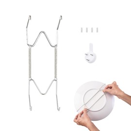 Plate Hangers for Wall, Suitable for 6-8 inch Art Plate, Stainless Steel Invisible Heavy-Duty Wire Plate Holder with Wall Hooks, Display Hanger for Decorative Plates/Dishes/Platters(Silver)